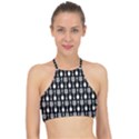 Black And White Spatula Spoon Pattern Racer Front Bikini Top View1