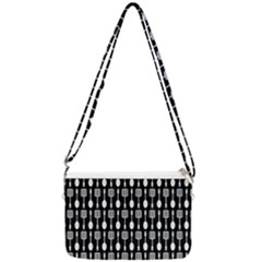 Black And White Spatula Spoon Pattern Double Gusset Crossbody Bag by GardenOfOphir