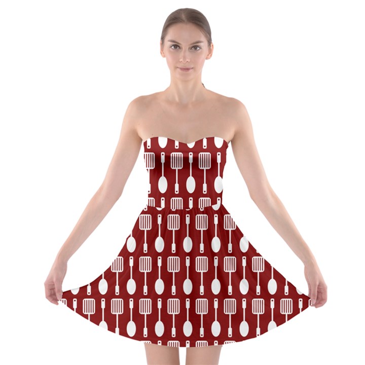 Red And White Kitchen Utensils Pattern Strapless Bra Top Dress