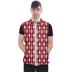 Red And White Kitchen Utensils Pattern Men s Puffer Vest