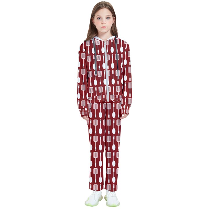 Red And White Kitchen Utensils Pattern Kids  Tracksuit