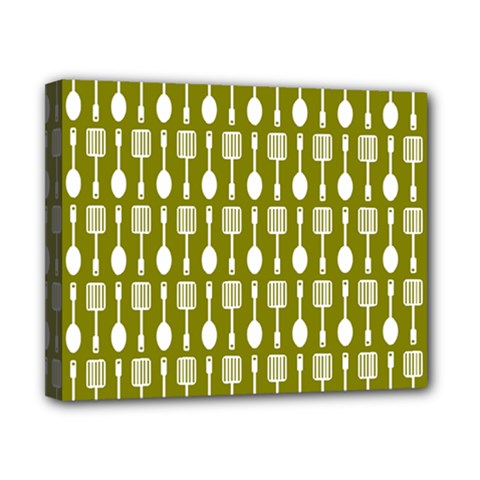 Olive Green Spatula Spoon Pattern Canvas 10  X 8  (stretched) by GardenOfOphir