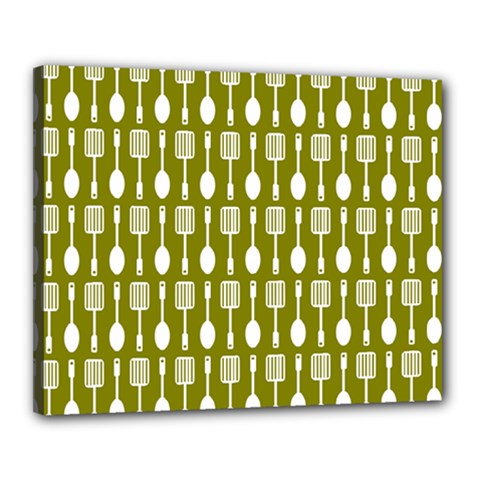 Olive Green Spatula Spoon Pattern Canvas 20  X 16  (stretched) by GardenOfOphir