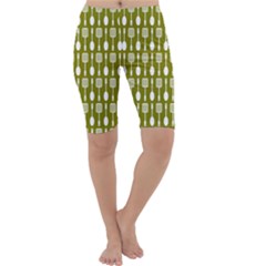 Olive Green Spatula Spoon Pattern Cropped Leggings  by GardenOfOphir