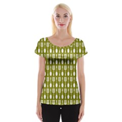 Olive Green Spatula Spoon Pattern Cap Sleeve Top by GardenOfOphir