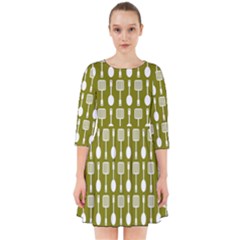 Olive Green Spatula Spoon Pattern Smock Dress by GardenOfOphir