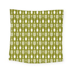 Olive Green Spatula Spoon Pattern Square Tapestry (small) by GardenOfOphir