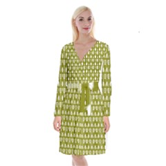 Olive Green Spatula Spoon Pattern Long Sleeve Velvet Front Wrap Dress by GardenOfOphir