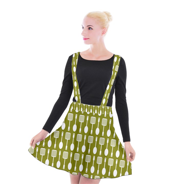 Olive Green Spatula Spoon Pattern Suspender Skater Skirt