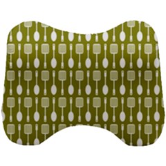 Olive Green Spatula Spoon Pattern Head Support Cushion by GardenOfOphir