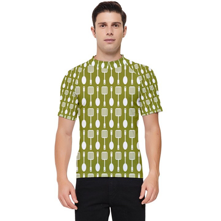 Olive Green Spatula Spoon Pattern Men s Short Sleeve Rash Guard