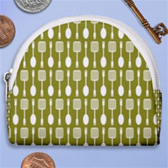 Olive Green Spatula Spoon Pattern Horseshoe Style Canvas Pouch by GardenOfOphir