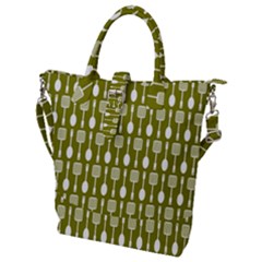 Olive Green Spatula Spoon Pattern Buckle Top Tote Bag by GardenOfOphir