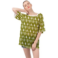 Olive Green Spatula Spoon Pattern Oversized Chiffon Top by GardenOfOphir