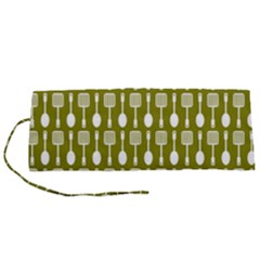 Olive Green Spatula Spoon Pattern Roll Up Canvas Pencil Holder (s) by GardenOfOphir