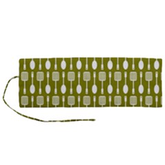 Olive Green Spatula Spoon Pattern Roll Up Canvas Pencil Holder (m) by GardenOfOphir