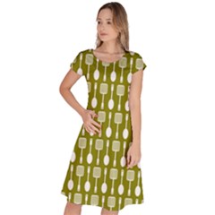 Olive Green Spatula Spoon Pattern Classic Short Sleeve Dress by GardenOfOphir