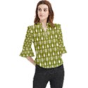 Olive Green Spatula Spoon Pattern Loose Horn Sleeve Chiffon Blouse View1