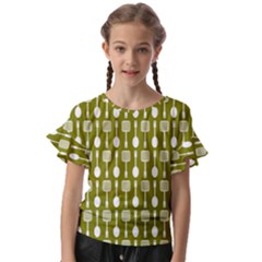 Olive Green Spatula Spoon Pattern Kids  Cut Out Flutter Sleeves by GardenOfOphir