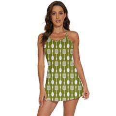 Olive Green Spatula Spoon Pattern 2-in-1 Flare Activity Dress by GardenOfOphir