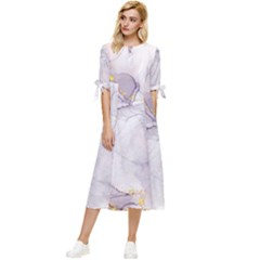 Liquid Marble Bow Sleeve Chiffon Midi Dress by BlackRoseStore