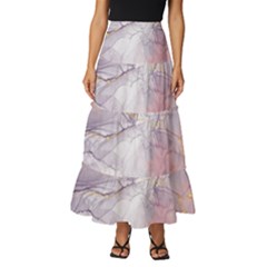 Liquid Marble Tiered Ruffle Maxi Skirt by BlackRoseStore