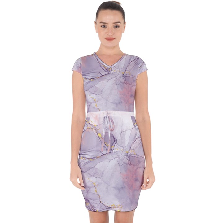 Liquid Marble Capsleeve Drawstring Dress 