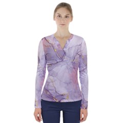 Liquid Marble V-neck Long Sleeve Top by BlackRoseStore