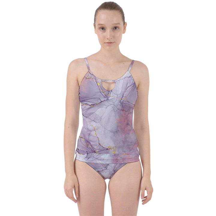 Liquid Marble Cut Out Top Tankini Set