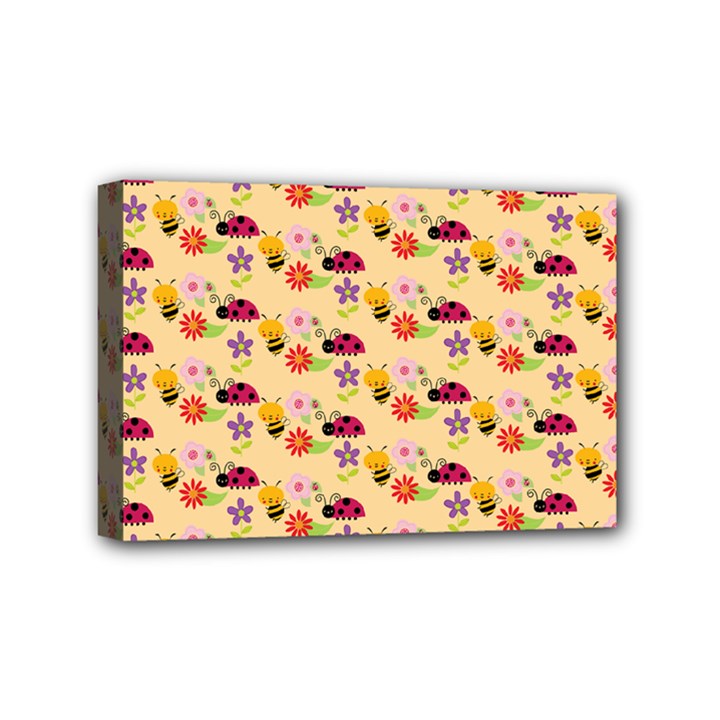 Colorful Ladybug Bess And Flowers Pattern Mini Canvas 6  x 4  (Stretched)