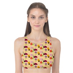 Colorful Ladybug Bess And Flowers Pattern Tank Bikini Top by GardenOfOphir