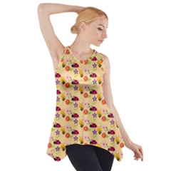 Colorful Ladybug Bess And Flowers Pattern Side Drop Tank Tunic by GardenOfOphir