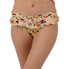 Colorful Ladybug Bess And Flowers Pattern Frill Bikini Bottoms by GardenOfOphir