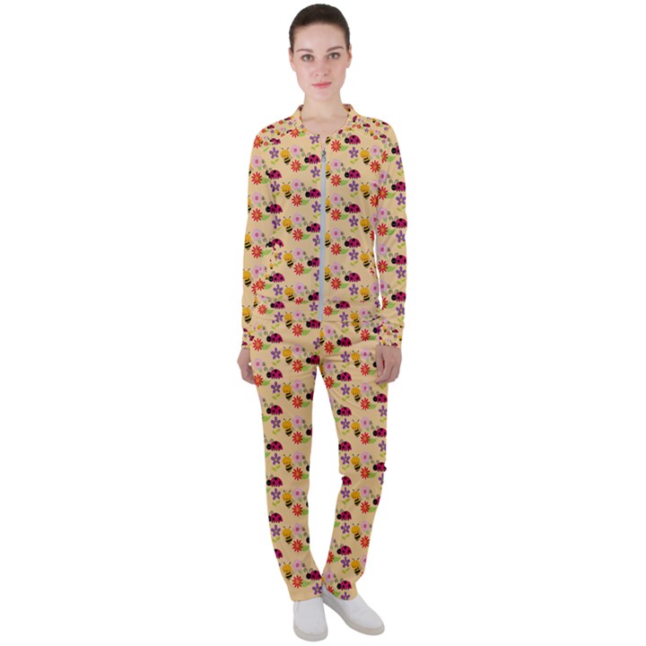 Colorful Ladybug Bess And Flowers Pattern Casual Jacket and Pants Set