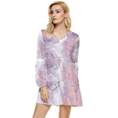 Liquid Marble Tiered Long Sleeve Mini Dress by BlackRoseStore