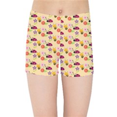 Colorful Ladybug Bess And Flowers Pattern Kids  Sports Shorts by GardenOfOphir