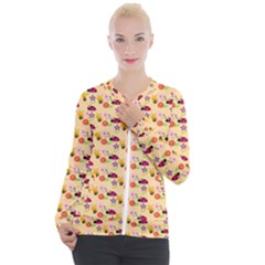 Colorful Ladybug Bess And Flowers Pattern Casual Zip Up Jacket by GardenOfOphir