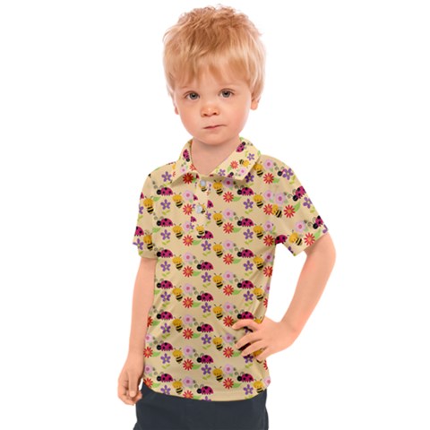 Colorful Ladybug Bess And Flowers Pattern Kids  Polo Tee by GardenOfOphir