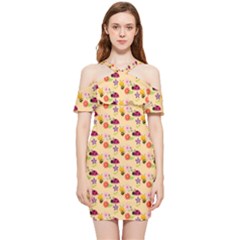 Colorful Ladybug Bess And Flowers Pattern Shoulder Frill Bodycon Summer Dress by GardenOfOphir