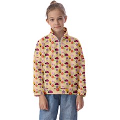 Colorful Ladybug Bess And Flowers Pattern Kids  Half Zip Hoodie by GardenOfOphir