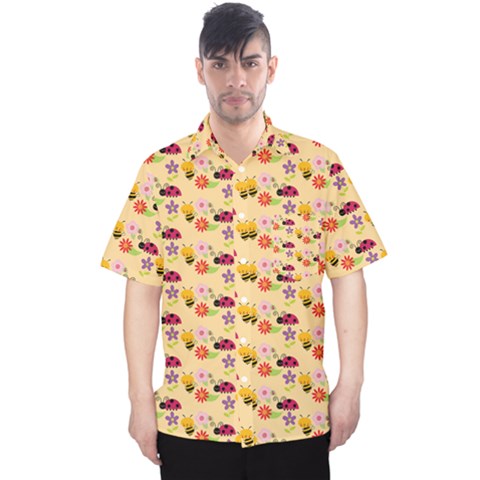 Colorful Ladybug Bess And Flowers Pattern Men s Hawaii Shirt by GardenOfOphir