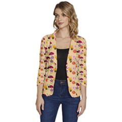 Colorful Ladybug Bess And Flowers Pattern Women s One-button 3/4 Sleeve Short Jacket