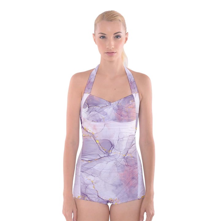 Liquid Marble Boyleg Halter Swimsuit 