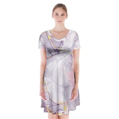 Liquid Marble Short Sleeve V-neck Flare Dress by BlackRoseStore