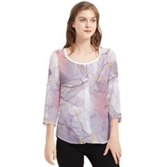 Liquid Marble Chiffon Quarter Sleeve Blouse by BlackRoseStore