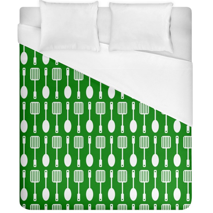 Green And White Kitchen Utensils Pattern Duvet Cover (California King Size)