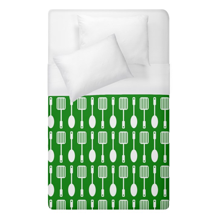 Green And White Kitchen Utensils Pattern Duvet Cover (Single Size)