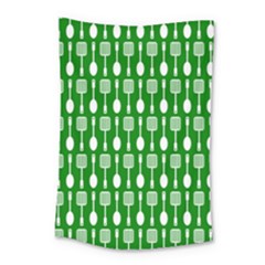 Green And White Kitchen Utensils Pattern Small Tapestry by GardenOfOphir