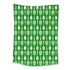 Green And White Kitchen Utensils Pattern Medium Tapestry by GardenOfOphir