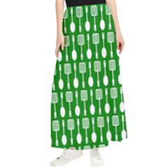 Green And White Kitchen Utensils Pattern Maxi Chiffon Skirt by GardenOfOphir